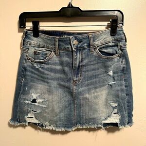 American Eagle Denim Distressed Mini Skirt